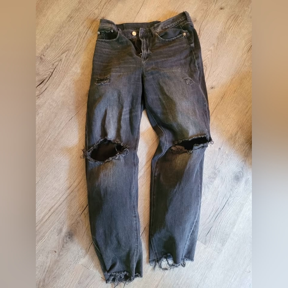 American Eagle Distressed Black Jeans for Women Wide Leg Jeans Strigid